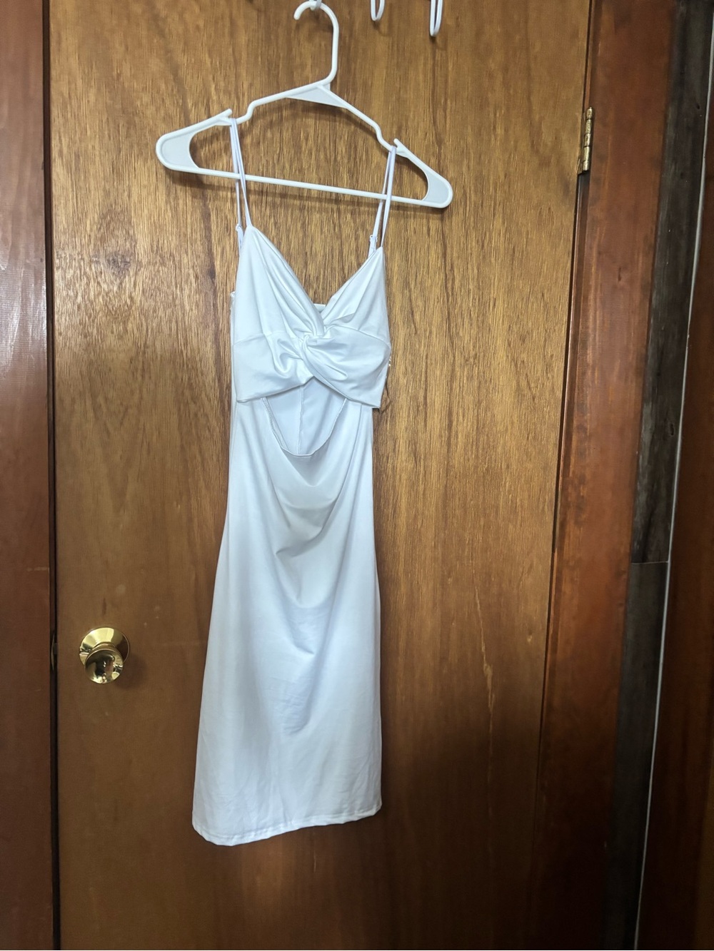 White Twist-Front Spaghetti Strap Midi Dress